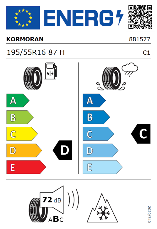 Tyre Label for Kormoran Snow 195/55R16 87H