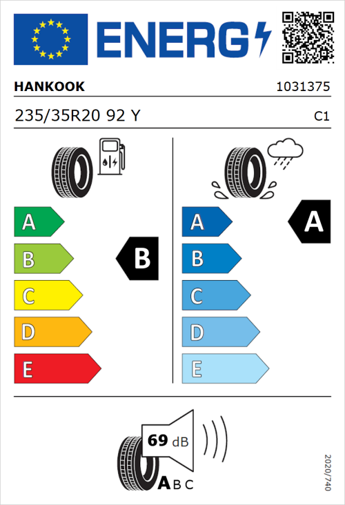 Tyre Label for Hankook iON evo IK01 235/35R20 92Y